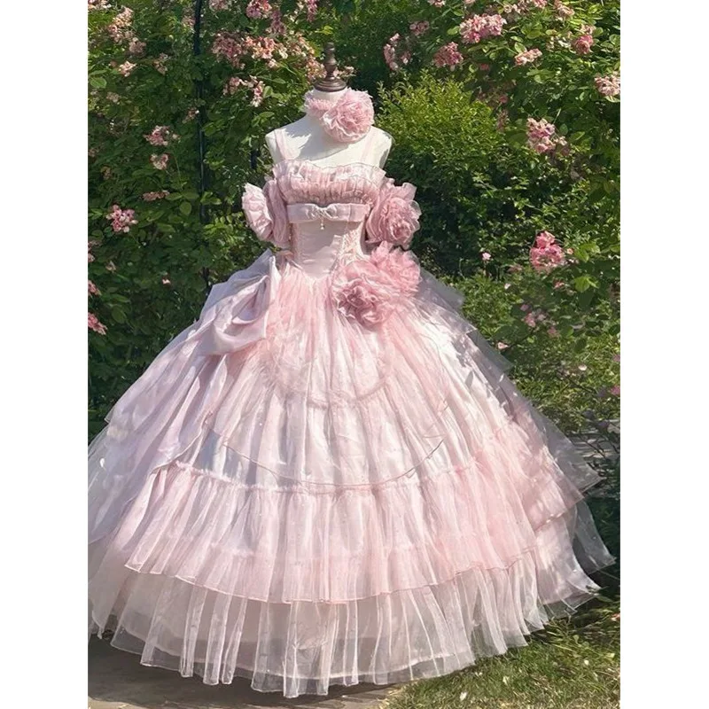 

Lolita Wedding Evening Dress for Women Pink Party Princess Dress Student Coming-of-Age Sweet Performance Puffy Dress