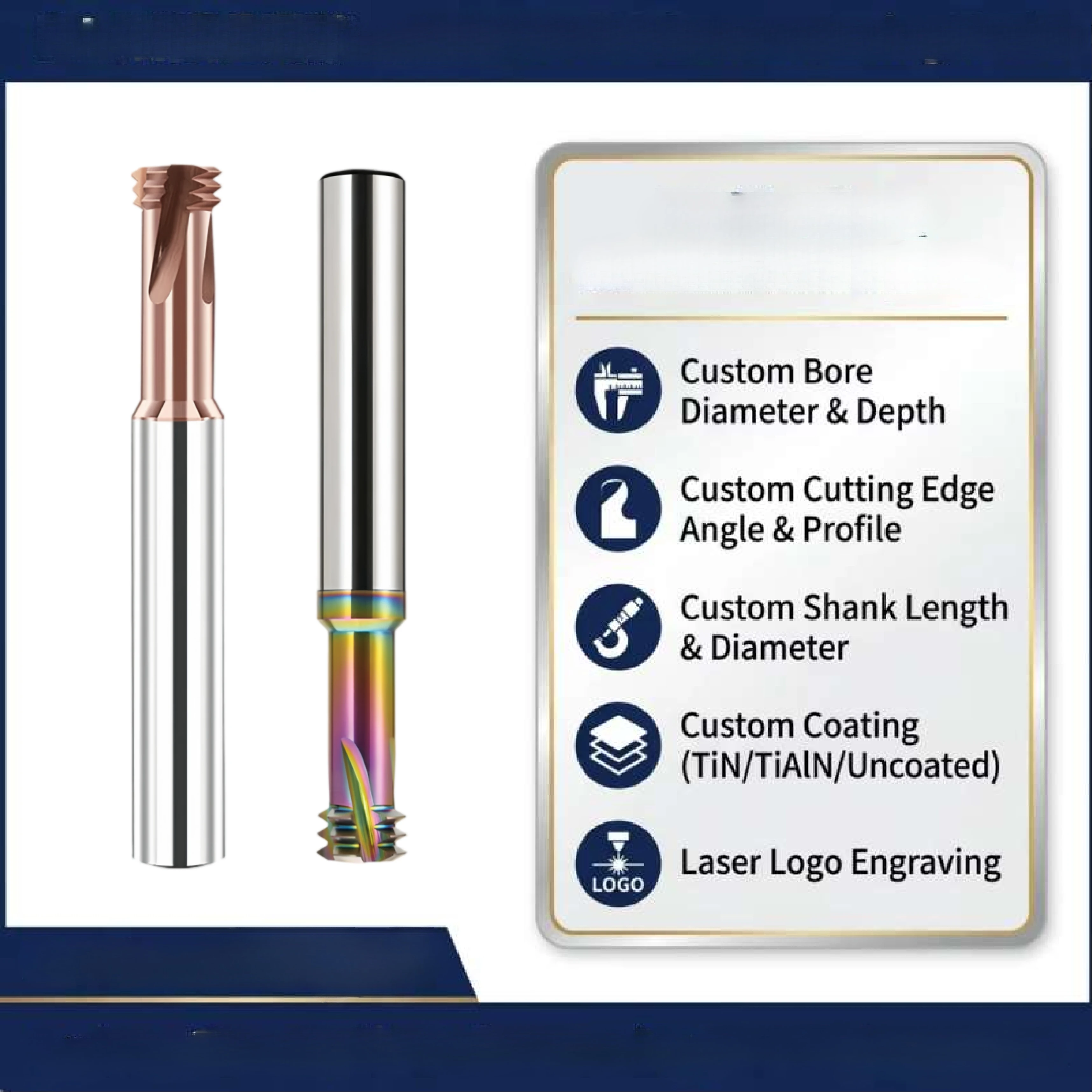 Carbide Thread End Milling Cutter for Machining Center Tin Metric Thread Cutters Single Tooth Three Tooth Full Teeth for