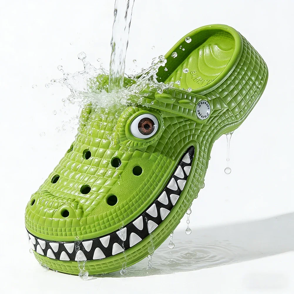 Women's Crocodile Hollow Cartoon Clogs EVA Non-Slip Platform Breathable Beach Shoes Casual Outdoor Slip-On Footwear