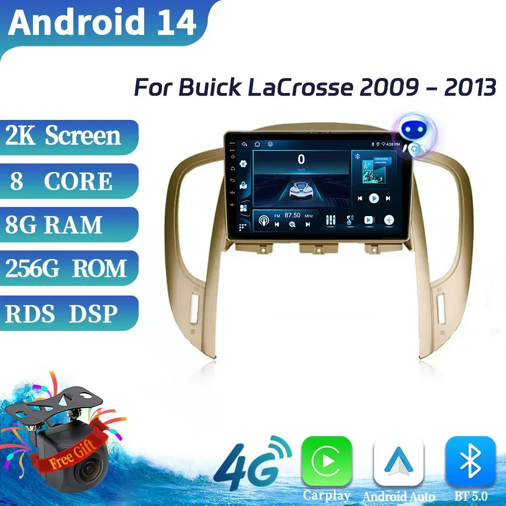 Car Radio Android 14 For Buick LaCrosse 2009-2013 Automotive Multimedia Bluetooth GPS Navigation 5G WIFI BT GPS CarPlay Screen