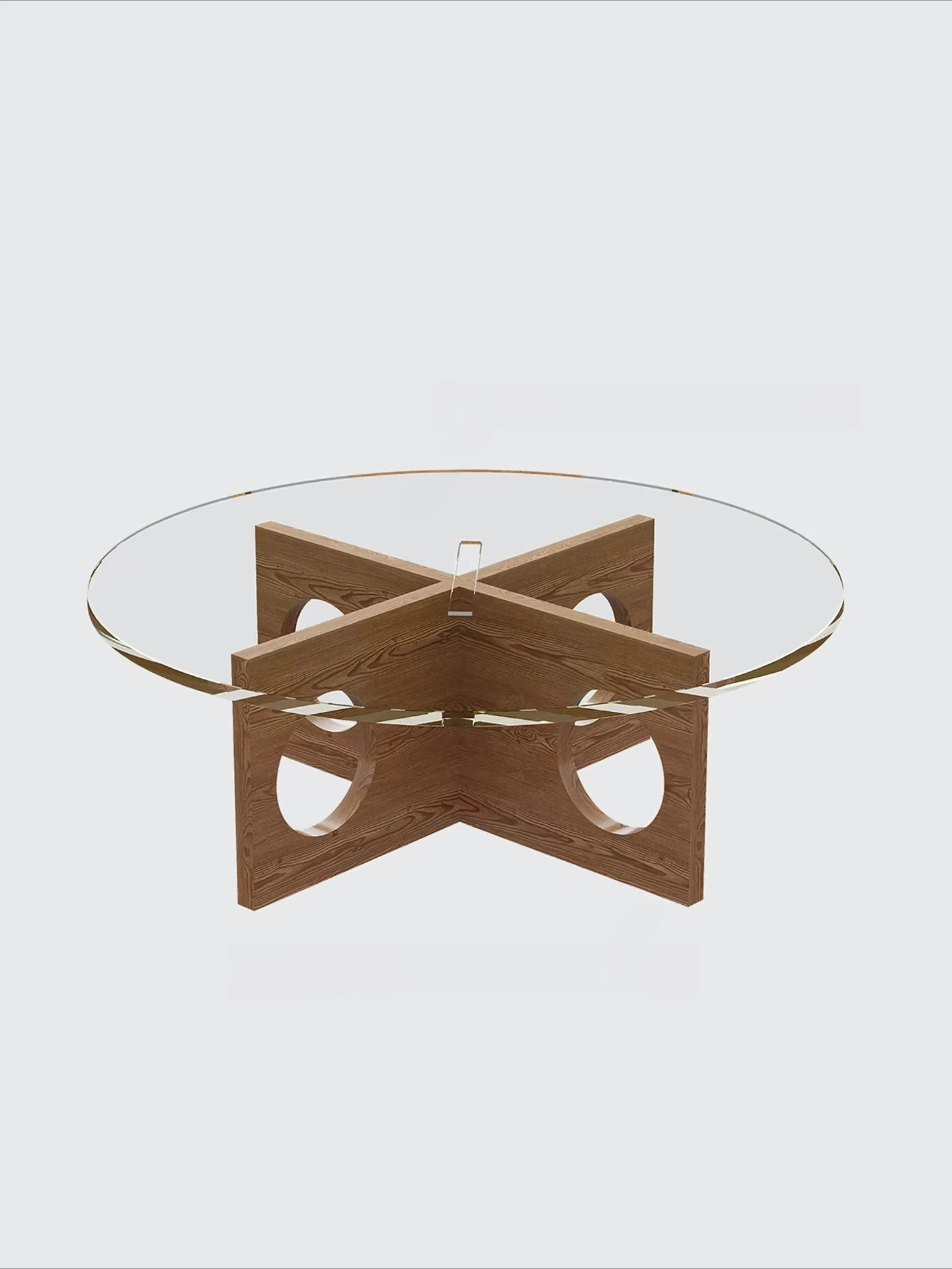 Walnut colored solid wood tempered glass coffee table, living room home light luxury high-end small apartment round combination