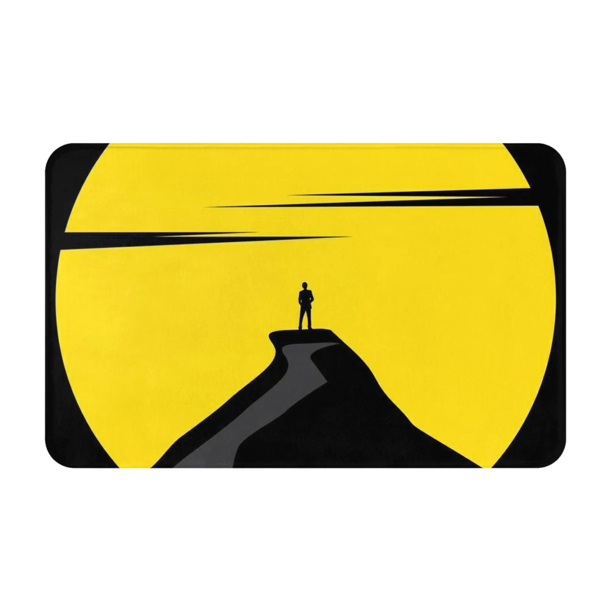 Mountain Hiker Big Yellow Sunset Silhouette Art Doormat Bath Kitchen Mat  Balcony Home Decor