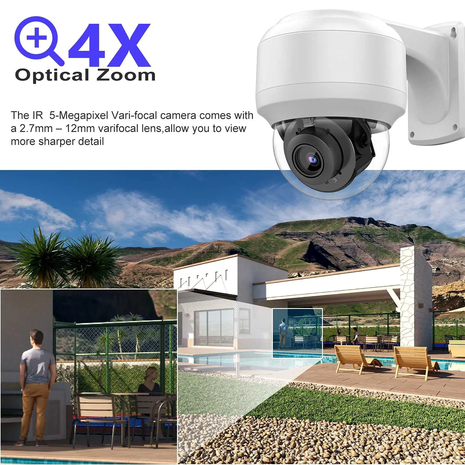 Vikylin PTZ 8MP 4K Security IP Camera Outdoor POE 4X Optical Zoom Speed Dome Cam Hik Compatible IK10 Human Vehicle Detect MIC