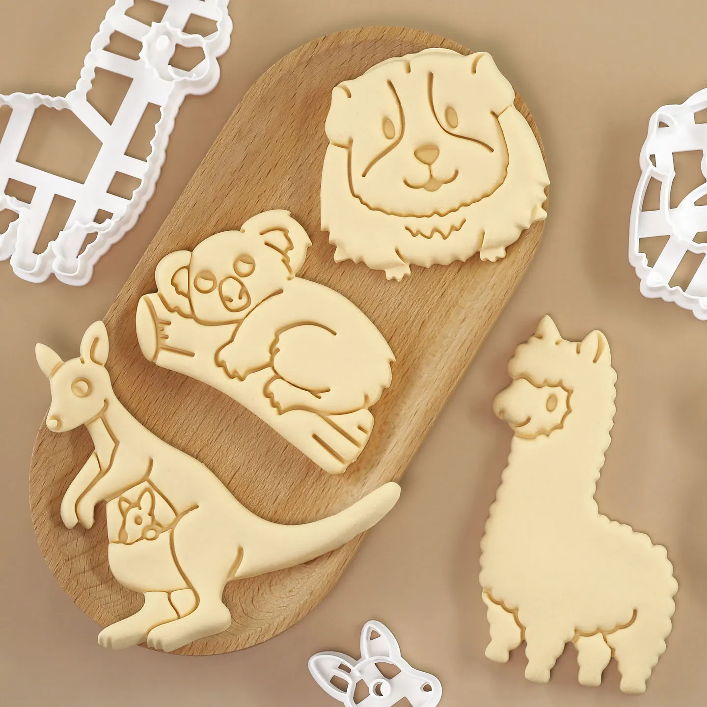 4 Pcs Forest Animals Alpaca Kangaroo Koala Capybara Shape Cookie Molds for Cupcake Toppers, Kids Birthday Party, Back to School