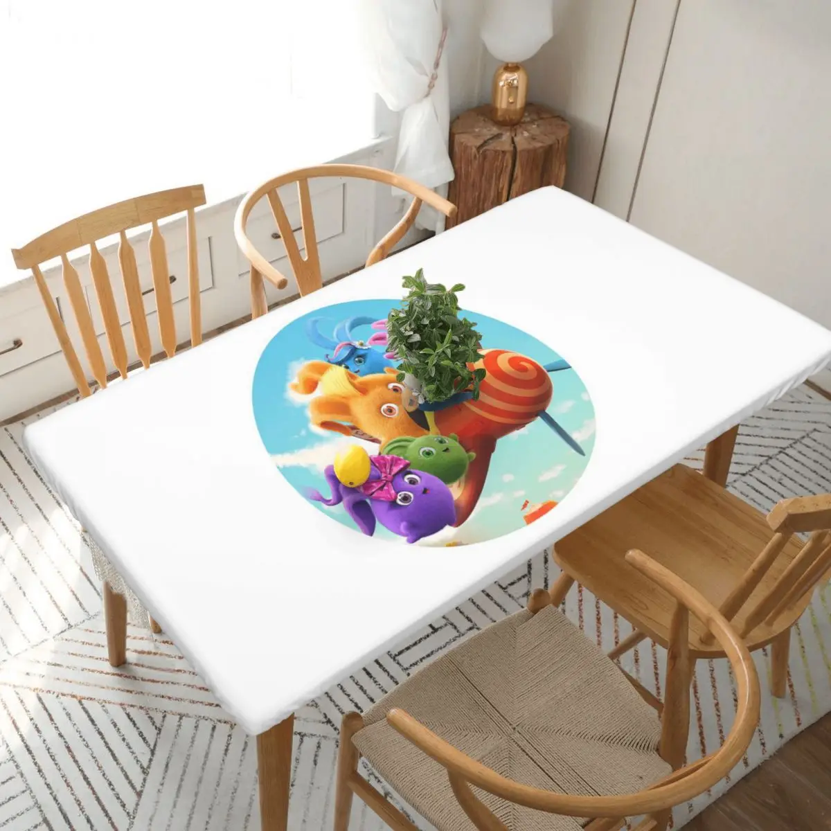 Sunny Bunnies Anime Cartoon Custom Rectangular Tablecloth Oilproof Table Cover for Dining Events Table Cloth
