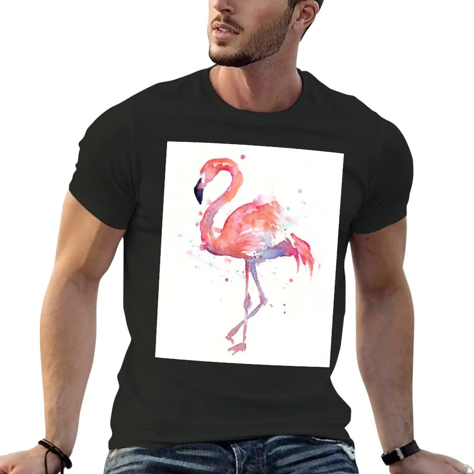 Pink Flamingo Watercolor Illustration T-Shirt for a boy sweat man t shirt mens shirts graphic tee