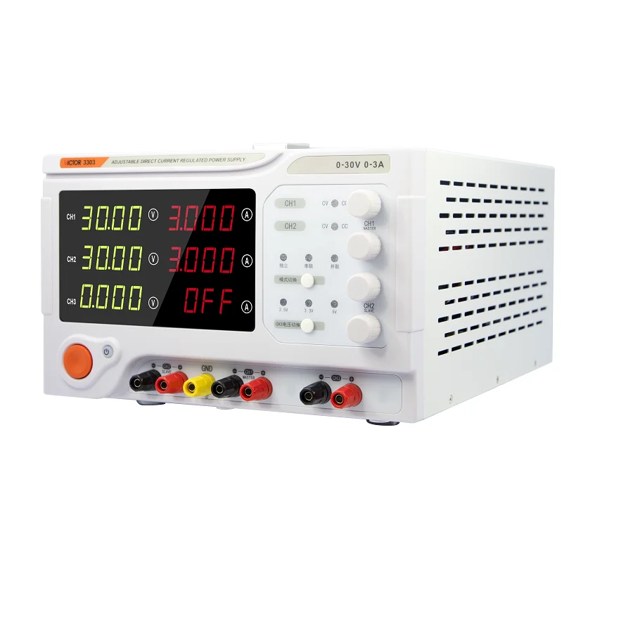 

Victor 3303 Bench Dc Power Supply Three Voltage Output 0-30V Adjustable Max. Current 3A Auto Convert Regulated Power Supply