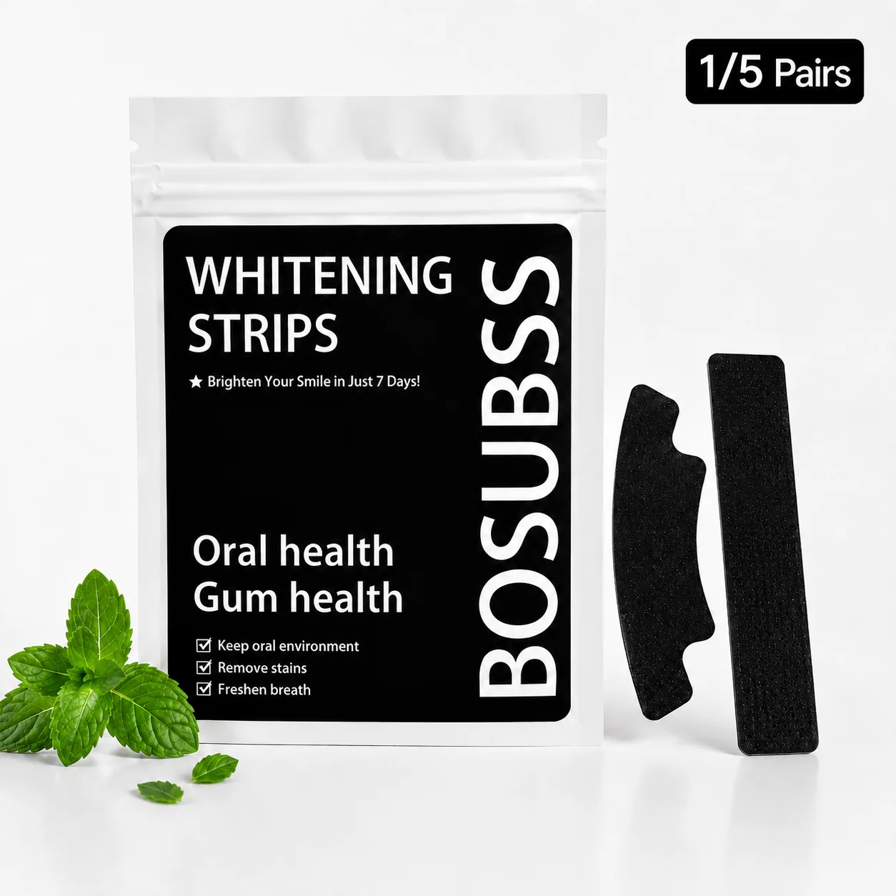 Black Teeth Brightening Strips, 5 Pairs Smile Care Strips, Easy Daily Oral Care, Portable Home Travel Use
