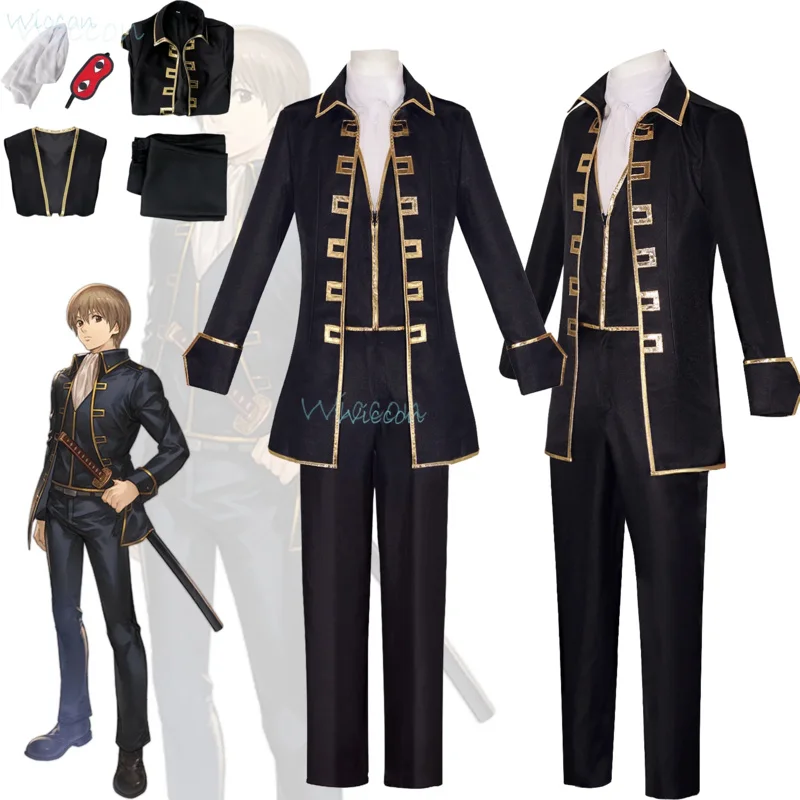 CyAnime Shinsengumi Gintama Cosplay Black Suit Cosplay Costume Hijikata Toushirou Kondou Isao uniform Set Party Outfit for Men