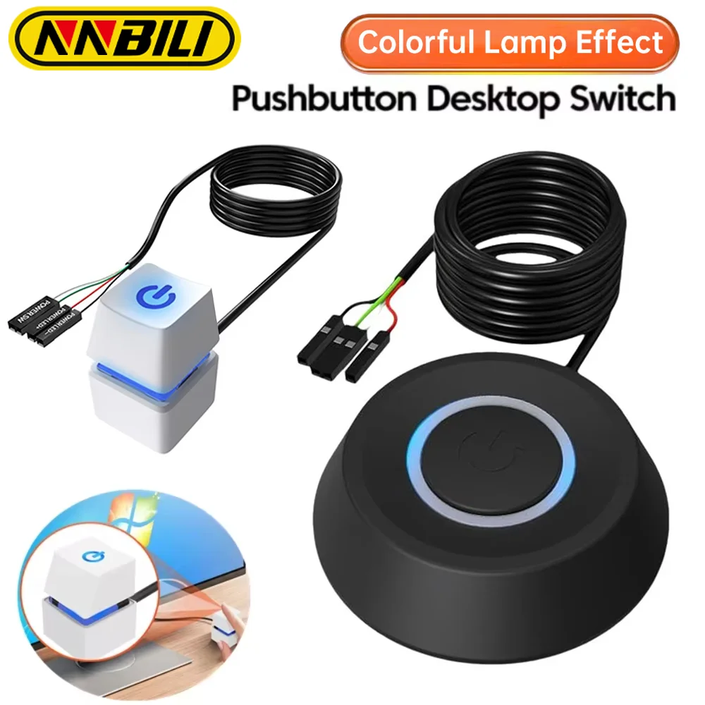 NNBILI Computer Desktop Switch 2M LED Lights PC Motherboard External Start Power On/Off Button Extension Cable For Home Office