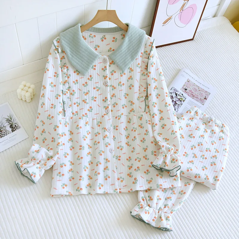 Pure Cotton Maternity Clothes Autumn Winter Floral For Pregnant Women Breastfeeding Pajamas Feeding Nightie Sleepwear