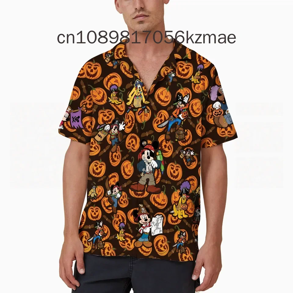 2024 New Disney Skeleton Disney Hawaiian Shirt Mickey's Not So Scary Halloween Hawaiian Shirt Men's Lapel Short Sleeve Slim Fit