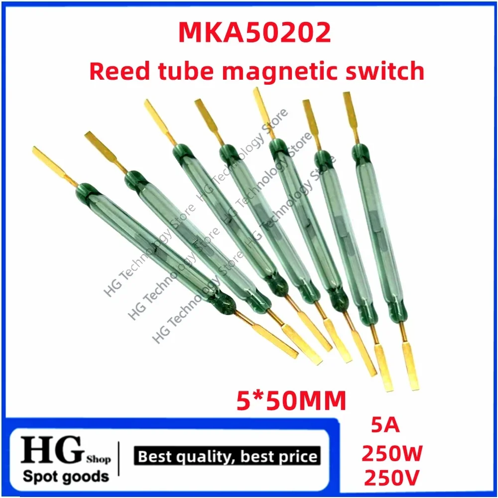 

5PCS Original MKA50202 High Power Reed Switch Normally Open NO 5*50MM 5A 250W 250V Magnetic contact Switch Induction Sensor