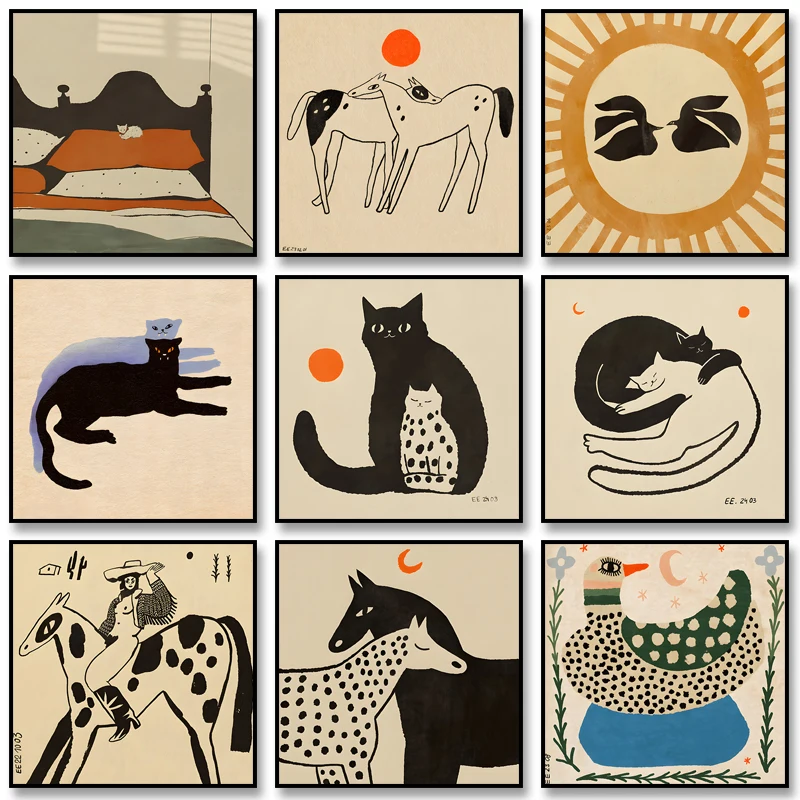 Abstraktes Tier-Kunstposter, gepunkteter Hund, Druck, Pilz, Party, Leinwandgemälde, Vintage-Wandkunst, Bild für Heimdekoration