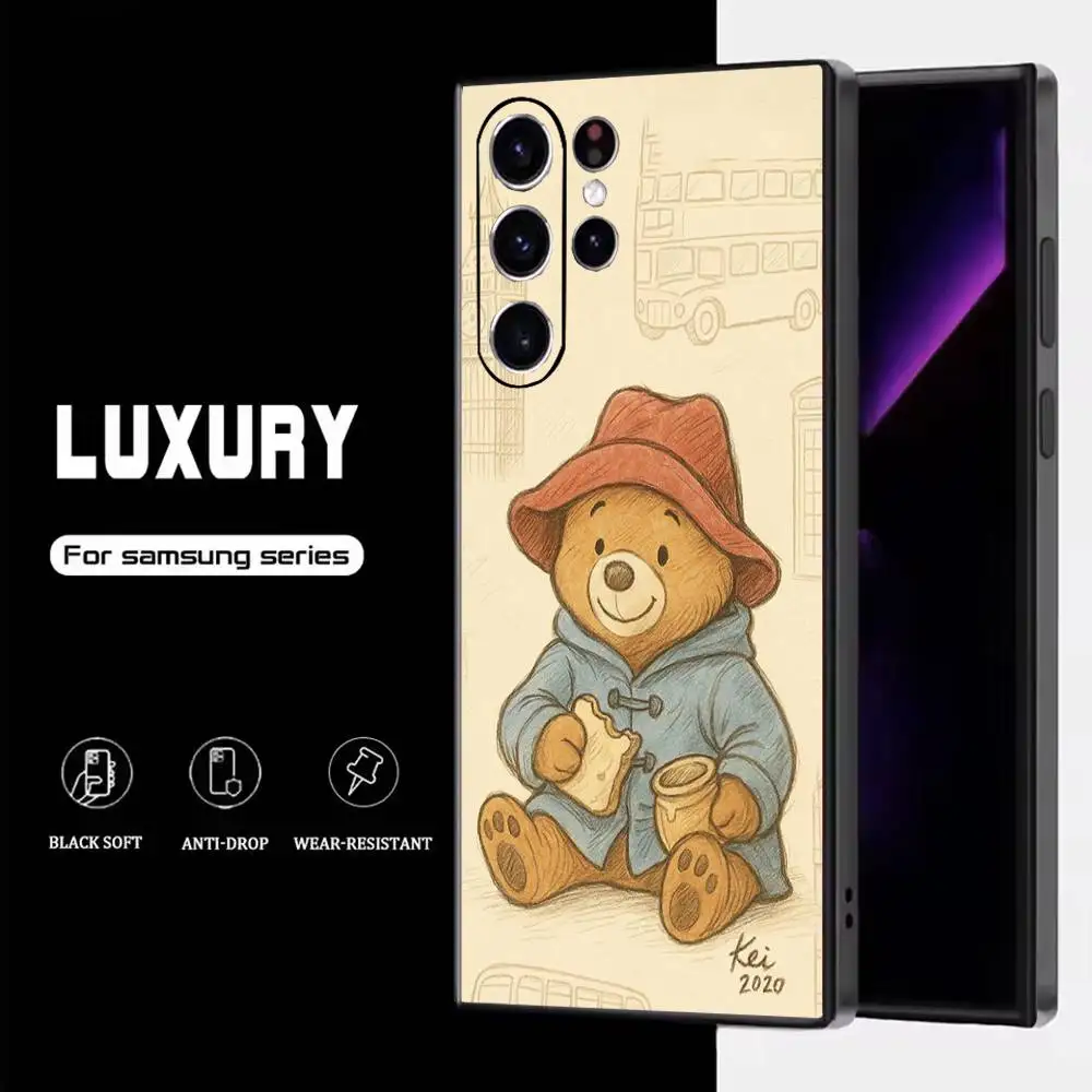 حافظة لهاتف سامسونج L-Lodon B-Bear لهاتف سامسونج S25، S24، S23، S22، S21، S20، S10، Ultra، Plus، Lite، FE، غطاء أسود من السيليكون الناعم