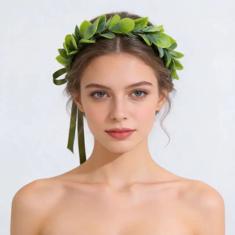 Green Artificial Leaf Bridal Flower Crown Headband for Wedding Party Decoration Boho