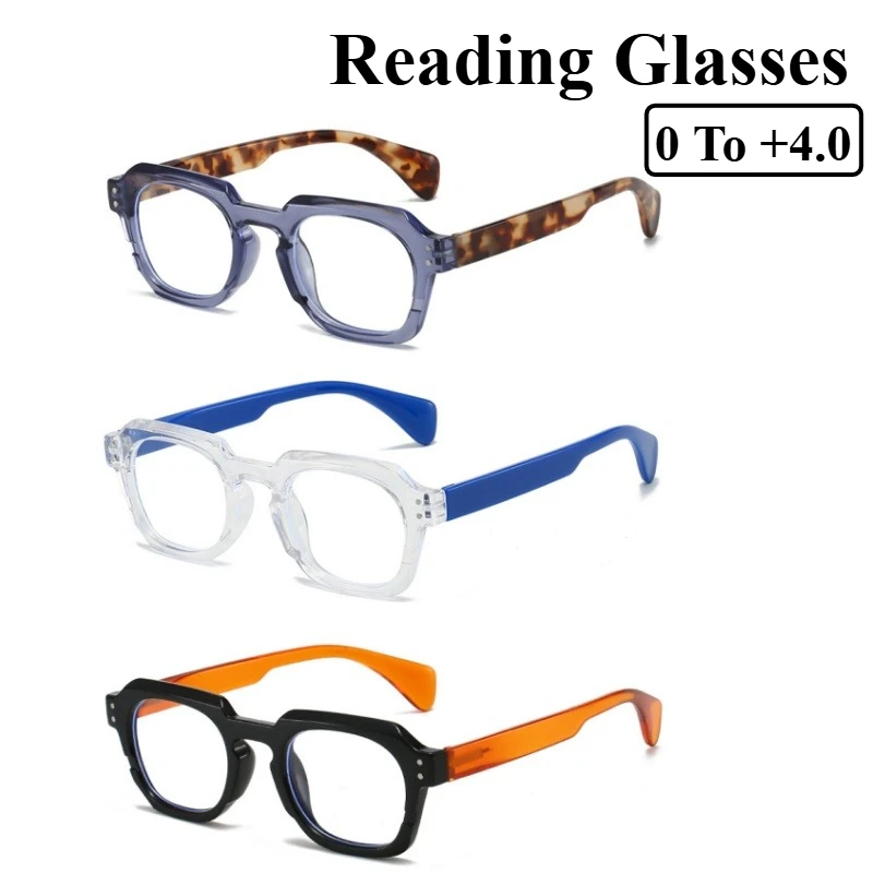 Unisex Vintage Polygon Reading Glasses Thick Bold Border Artistic Texture Blue Light Filtering Presbyopia Eyewear 0 To +4.0