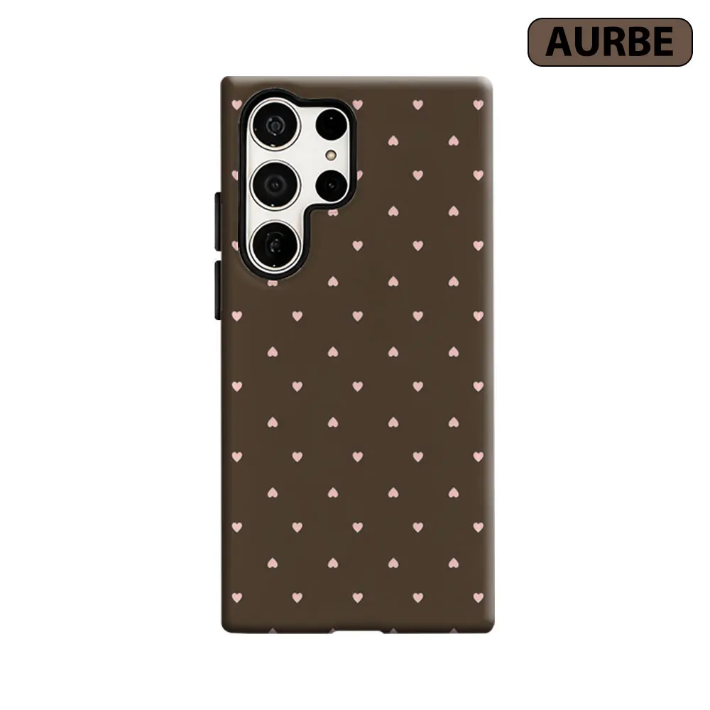 Aurbe Phone Case For Samsung Galaxy S26 S25 S24 S23 Ultra Plus HD Hard Tan Background Light Blush Heart Double Layer Film Cover