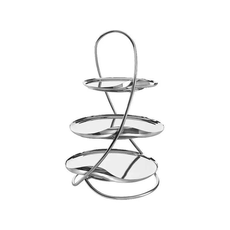 

European stainless steel three-layer cake display rack light luxury afternoon tea dessert snack plate ornament