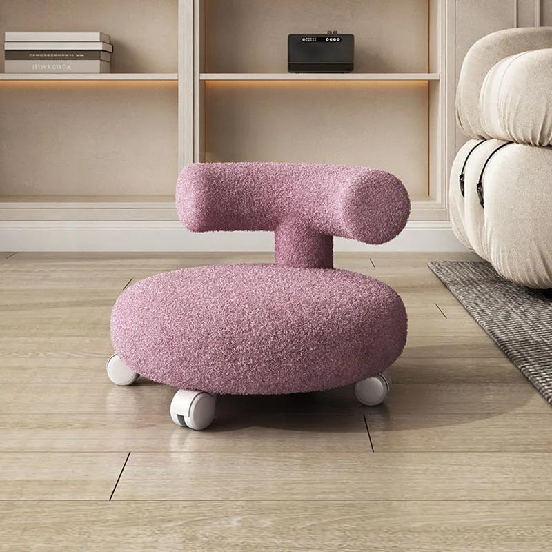 Nordic Household Cashmere Stools Living Room Furniture Universal Wheel Ottoman Creative Backrest Small Stool Pulley Low Stools