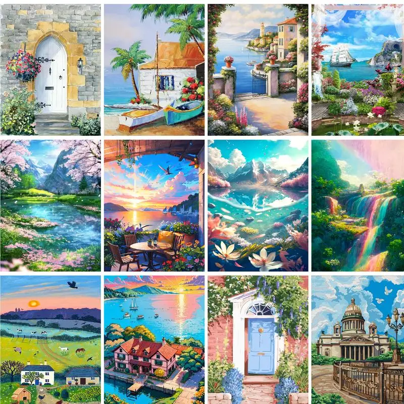 

GATYZTORY Painting By Numbers For Adult Seaside Garden Handicrafts Picture Coloring Picture Drawing Painting Home Decoration