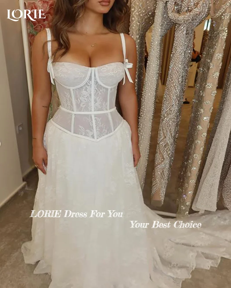LORIE Lace Vintage Wedding Dresses Appliques Pleats Squared Neck Bobycon Backless A-Line Bridal Gowns Customized Party Dresses