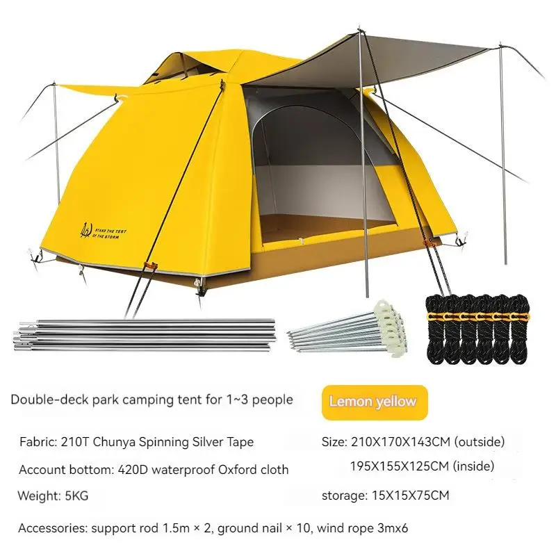 Outdoor Tent, Double-Layer, Full-Automatic Thickening, Rainstorm Proof, Sun Proof, Wind Proof, Refined Camping Park, Picnic Tent