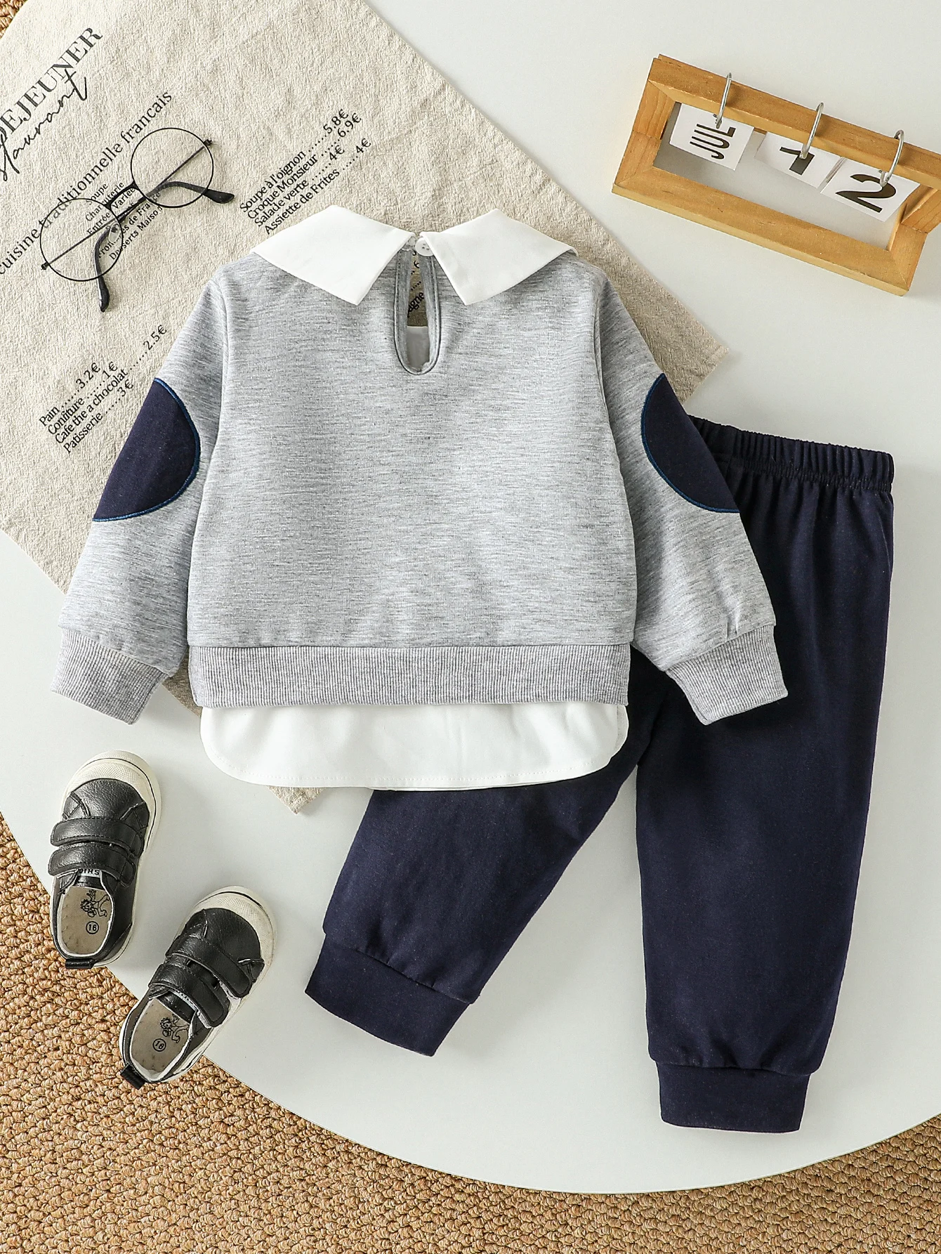 

New 2025 Baby Boys 2Pcs Kids Casual Cute Cartoon Bear Lapel Long Sleeve Sweatshirt &Solid Pants Sets Autumn Clothing For 1-3Y