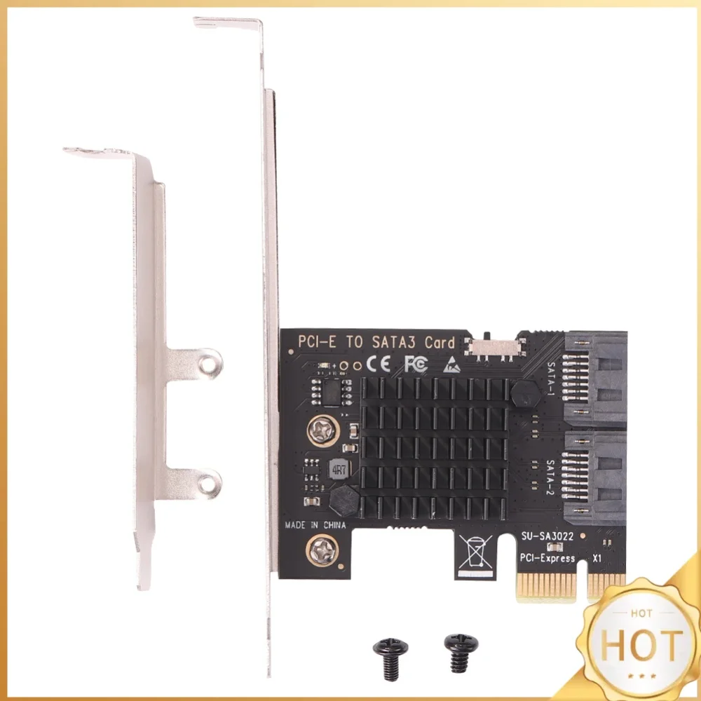 PCI-E 1x to SATA3.0 2 Port Adapter Riser 6Gbps PCI Express Expansion Accessories