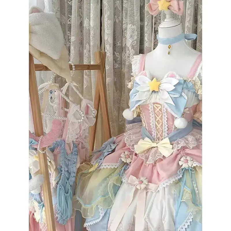 2025 ญี่ปุ่นน่ารัก Magical Girl Lolita สีชมพูและสีฟ้า JSK ชุดแต่งงาน Heavy Industry ชุดเจ้าหญิง