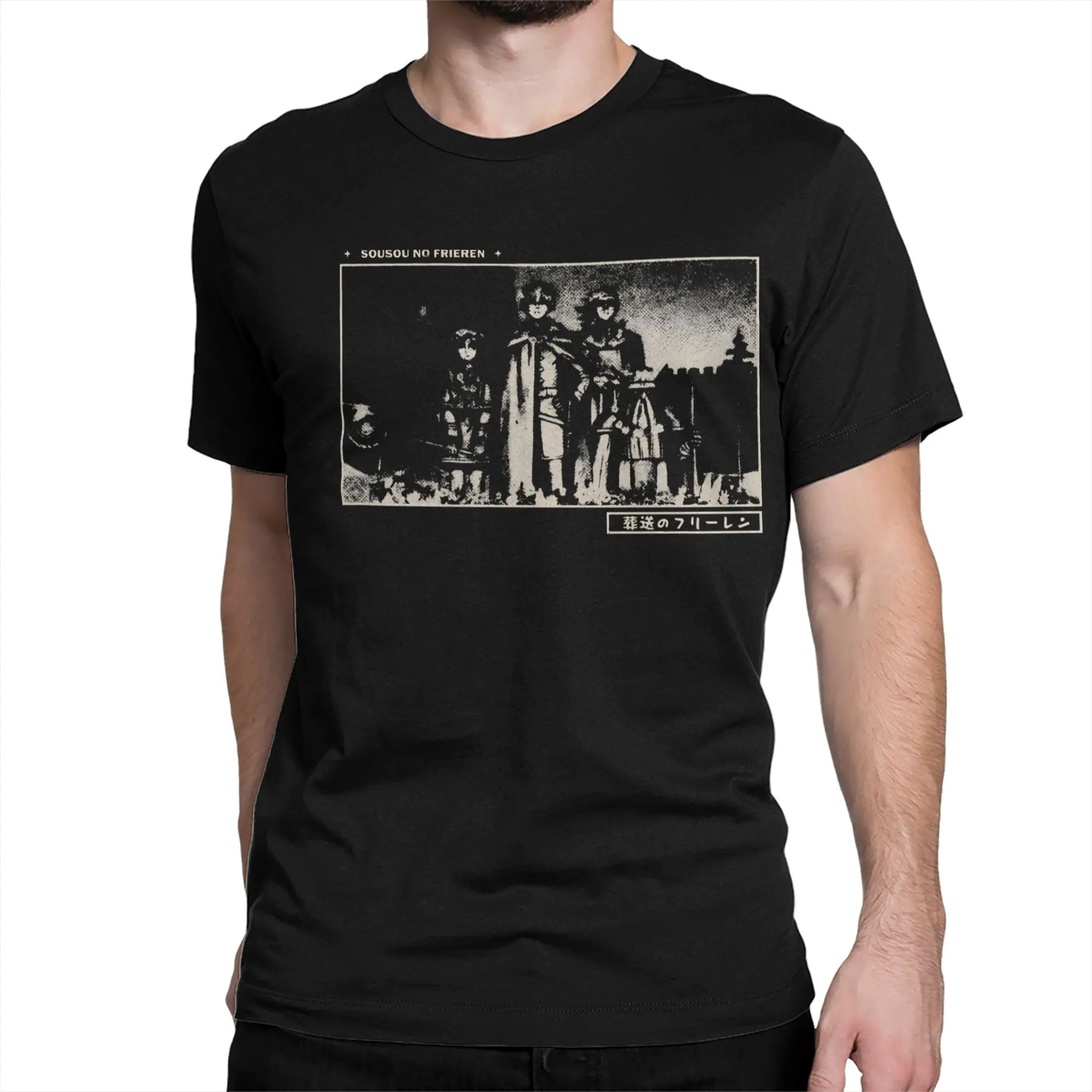 Hero Party Statue Gloomy Halftone Frieren T-Shirts Men Women  100% Cotton Tees Round Collar Short Sleeve T Shirt Plus Size Tops