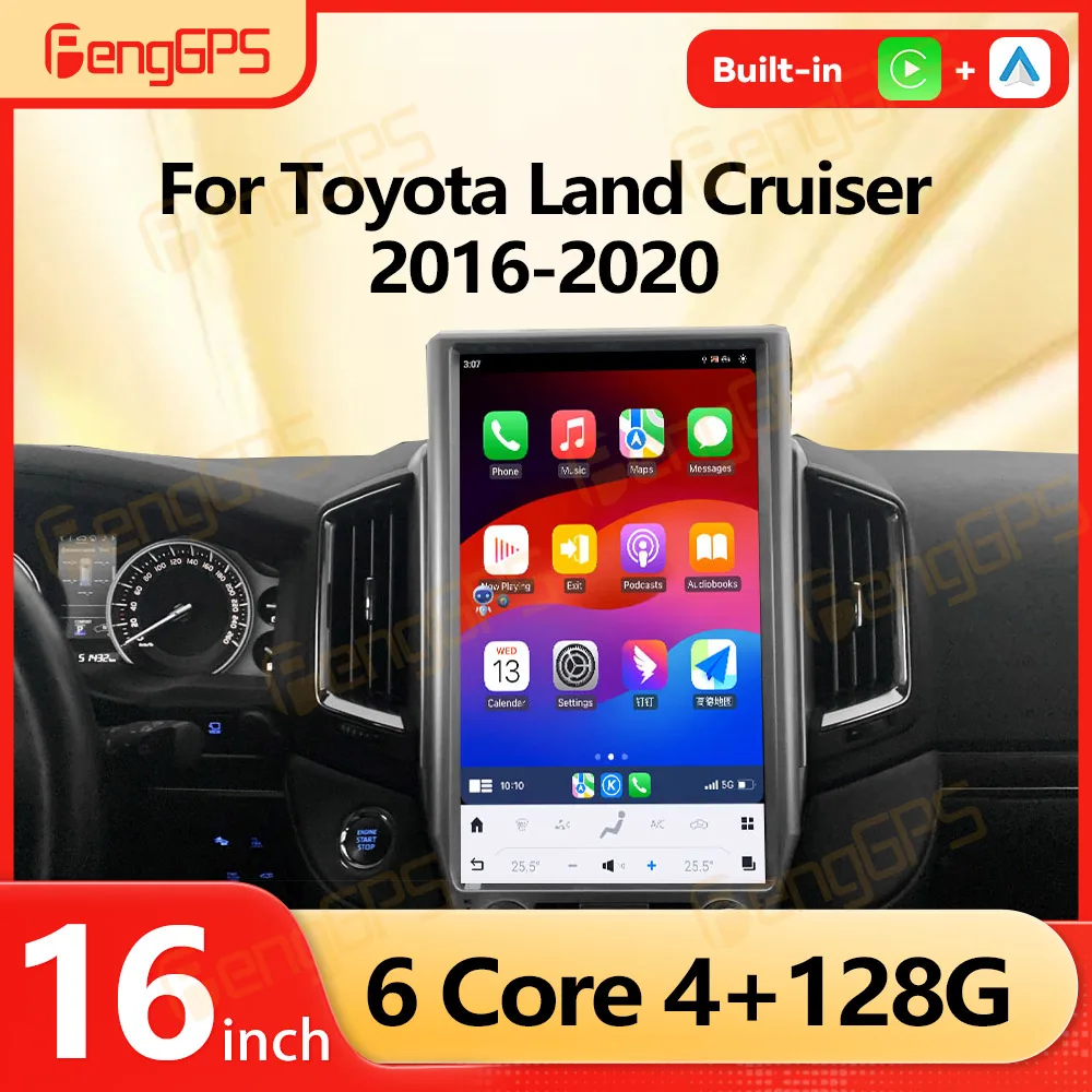 16 inch Android Car Radio Multimedia Player For Toyota Land Cruiser 2016-2020 Auto Stereo Apple Carplay GPS Navigation Head Unit