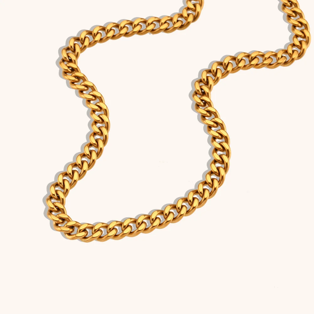 Gold Color Stainless Steel 9mm Thick Cuban Link Chain Bracelets Necklace For Women Men Fashion Party Wedding Jewelry Sets Gift