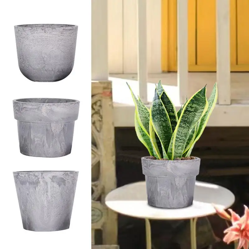 Potenciômetro de efeito de mármore reutilizável, recipientes de plantas em vaso, pré-perfurados furos de drenagem, 2pcs