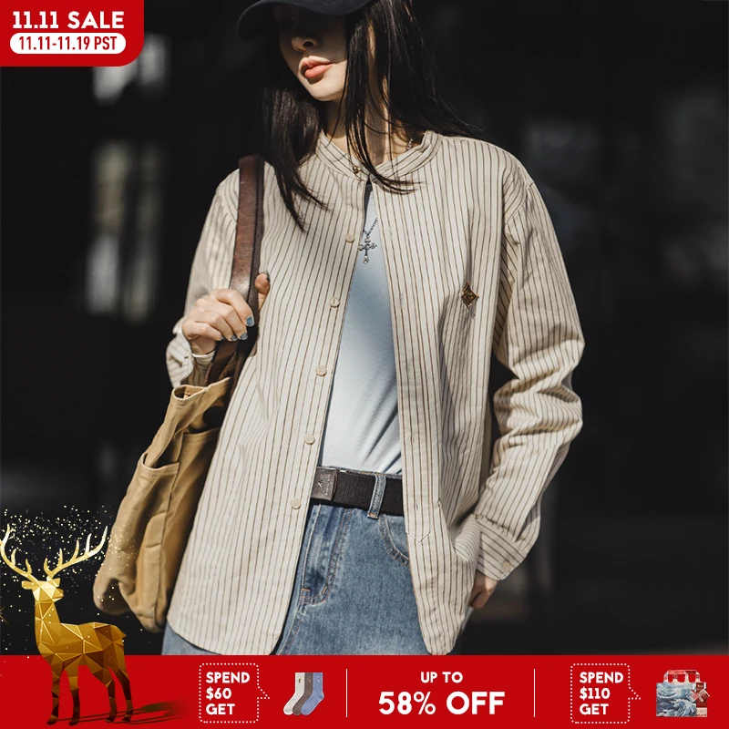 

Maden винтажная полосатая женская рубашка свободного кроя, лёгкая блуза-оверширт для зимних образов и многослойности