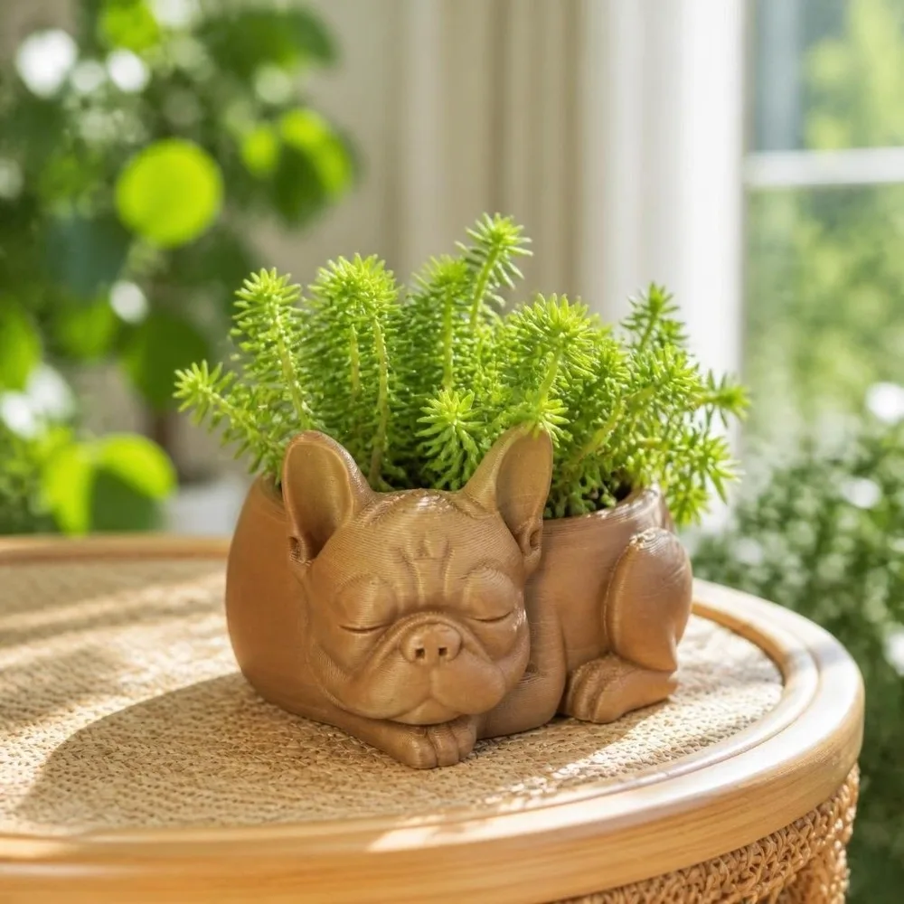 3D Printed Succulent Flower Pot Ornaments Funny Dog Shaped Flowerpot Desktop Decor Creative Bulldog Plant Pot Lawn