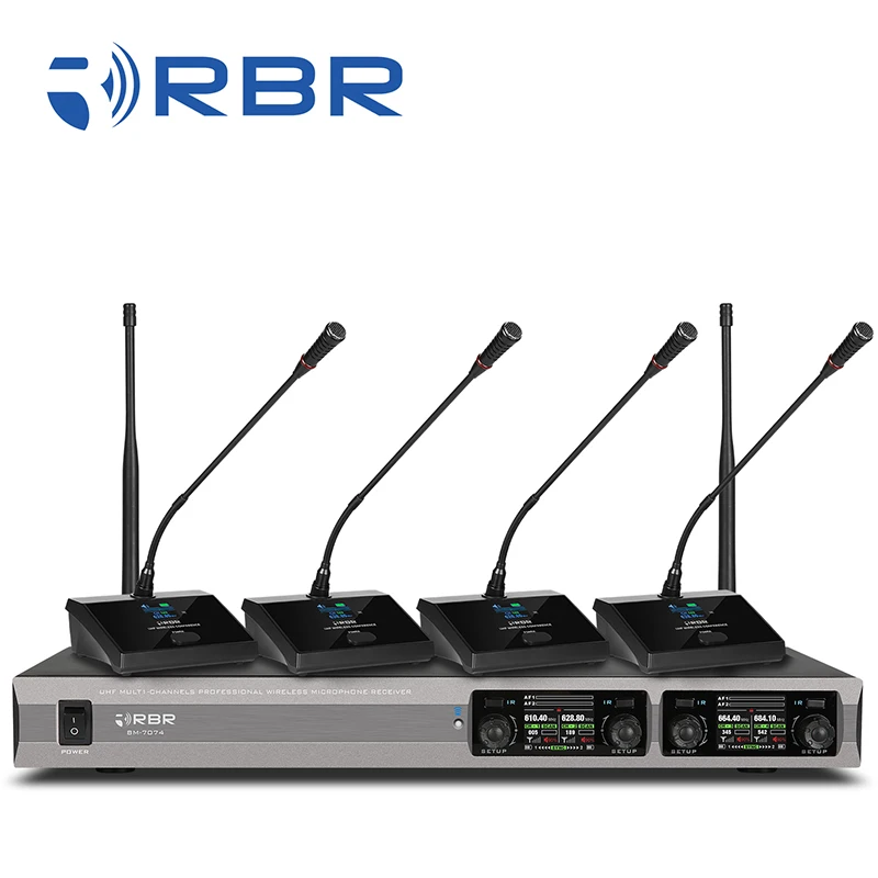 Professional bm7074 UHF 4 channel Conference Wireless Microphone Mic System with 200 frequencies