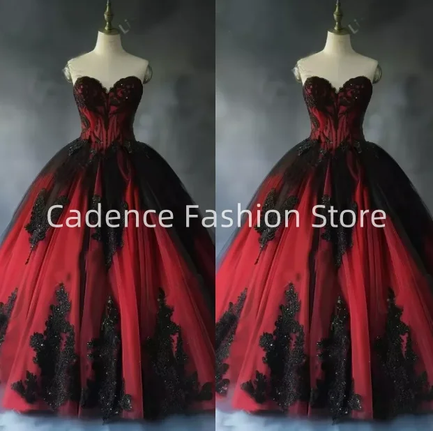 Красные, черные готические свадебные платья по индивидуальному заказу, кружевные аппликации в форме сердца, трапециевидные свадебные платья, платья для выпускного вечера