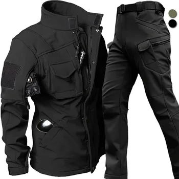 Winddicht Wasserdicht Biker Anzug Männer Taktische Jacke Hosen Sets Winter Shark Haut Military Soft Shell Uniform Warme Fleece Mäntel