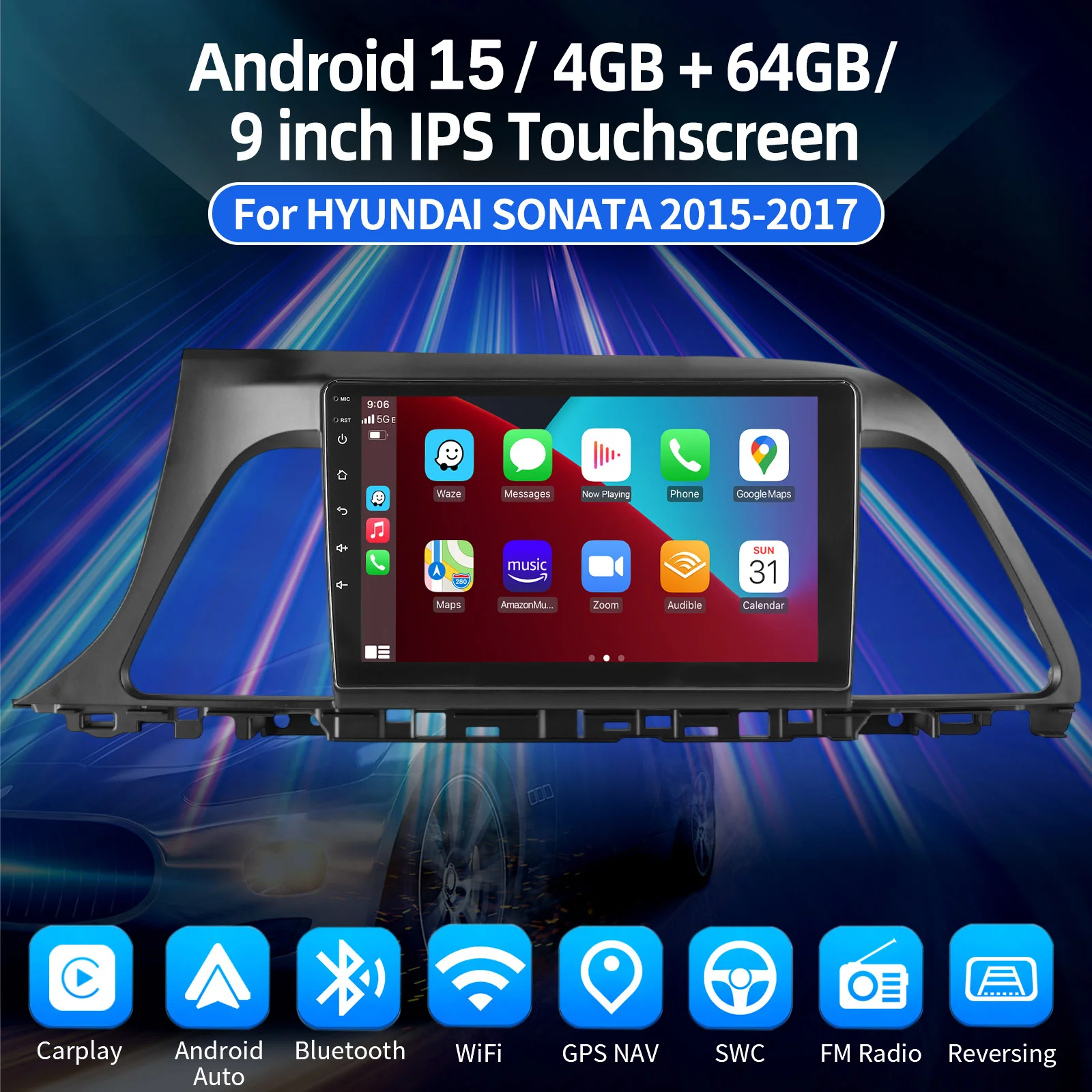 أندرويد 15 لاسلكي CarPlay راديو السيارة الوسائط المتعددة لشركة هيونداي سوناتا 7 LF 9 2014 2015 - 2017 Autoradio ستيريو 2Din Player #2
