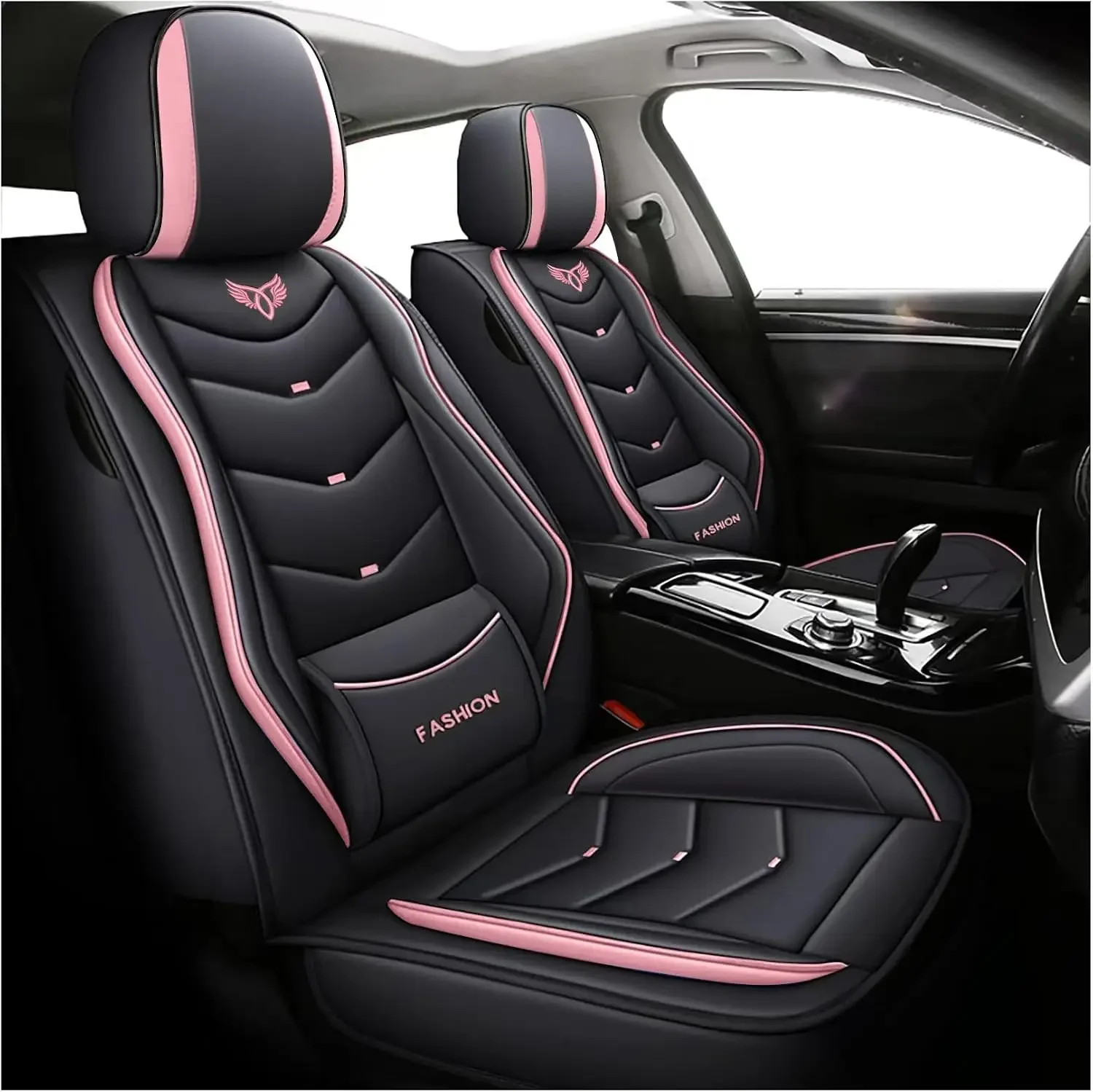 Leather Car Seat Covers Full Set,seat Covers for Cars | Universal Fit,Waterproof leather seat covers with Fixed Lumbar
