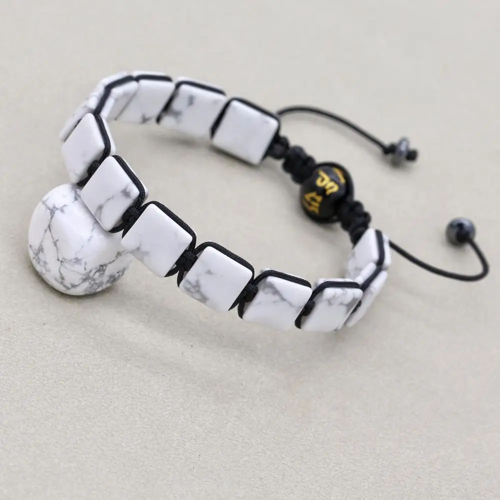 White Turquoise Stone Hematite Buddha Mantra Beads Handmade Braided Bracelets Yoga Healing Lucky Charm Bangles Couples Jewelry