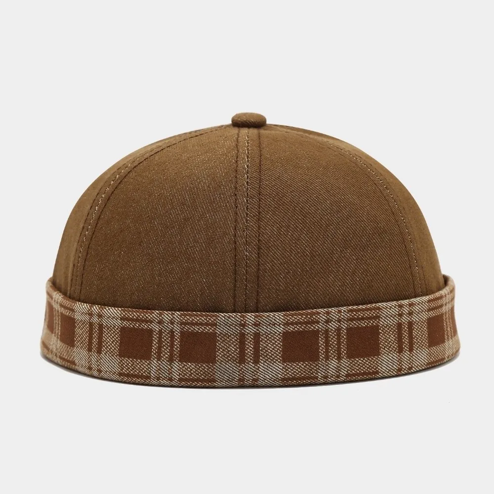 Denim Material Denim Docker Cap Adjustable Design Plaid Pattern Brimless Sailor Hat Retro Style Unisex Size Hip Hop Beanie