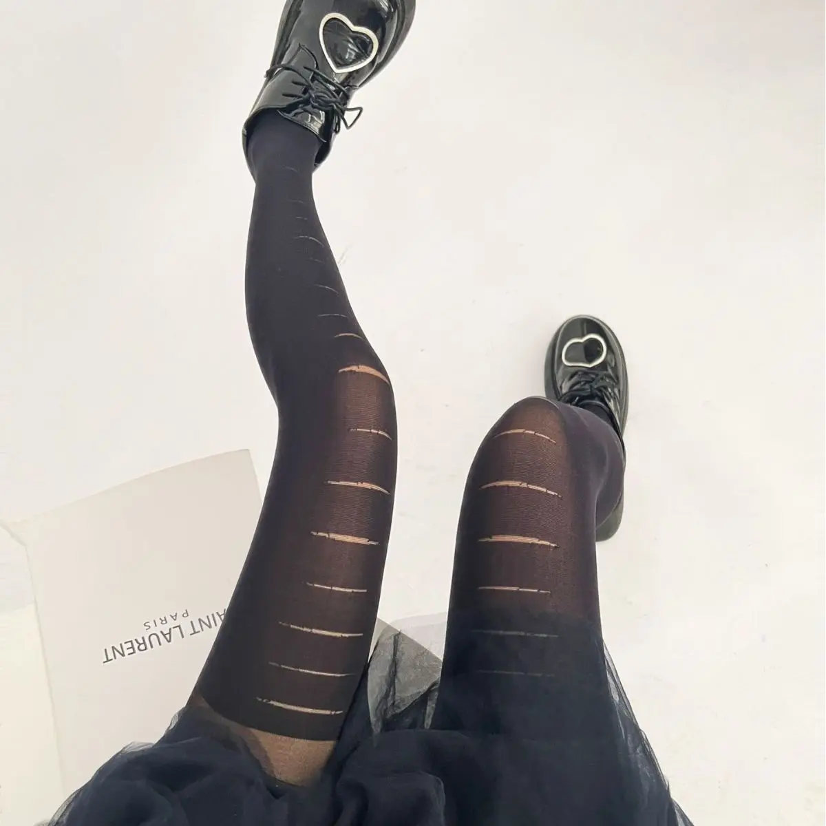 Lolita Dark Punk Gothic Black Silk Stockings Maid Cosplay Costumes Accessories Breakage Girl Pierced Tights Socks