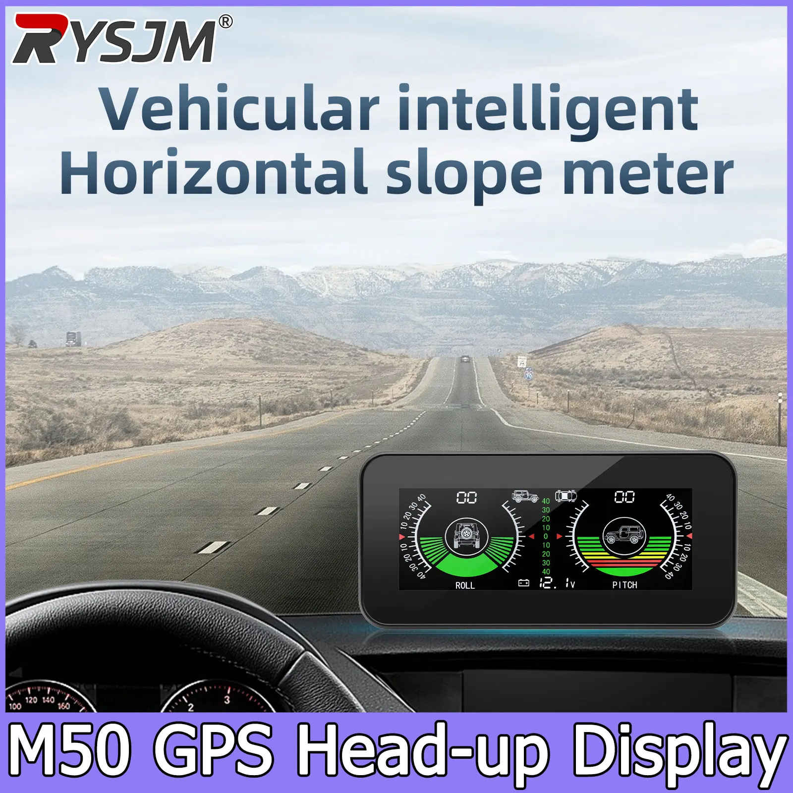 

M50 HUD Auto Intelligent Slope Meter Off Road GPS Smart Inclinometer Car Digital Display Tilt Roll Pitch Angle Inclinometro Volt