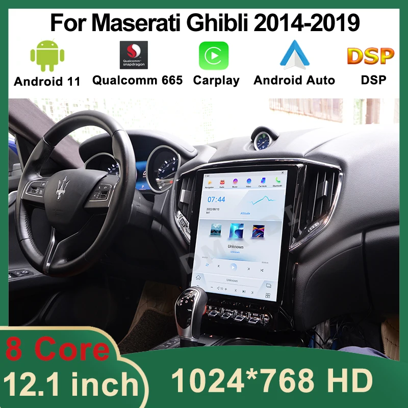 12.1 Inch Qualcomm Android 11 Car Radio GPS Navigation CarPlay For Maserati Ghibli 2014-2019 Screen Multimedia Player DSP WIFI