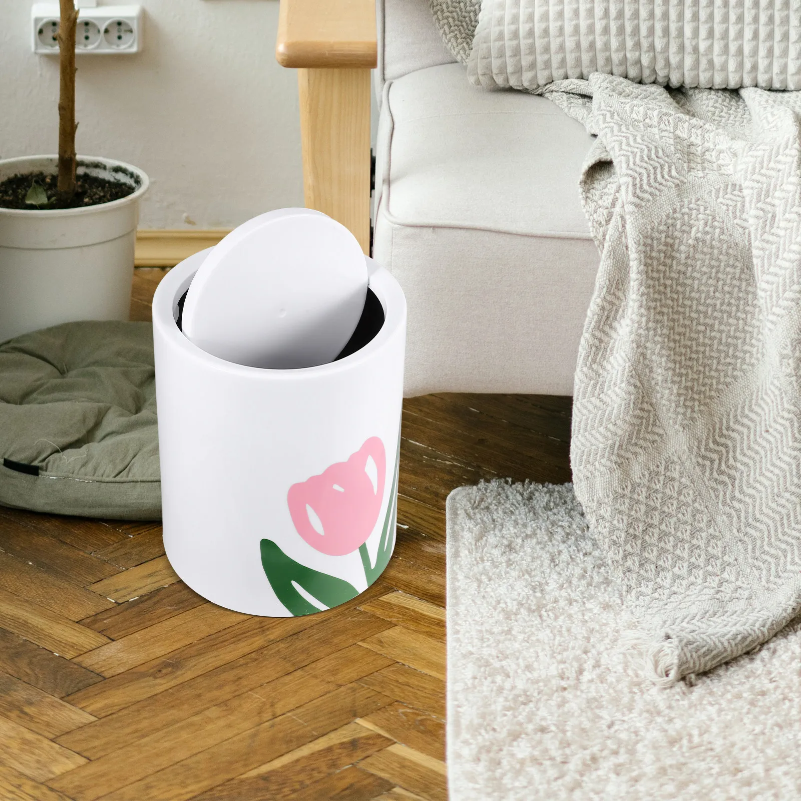

Tulip Shaped 8L Kitchen Trash Can with Lid Elegant Household Waste Basket for Living Room Bedroom Bathroom Modern Decorative