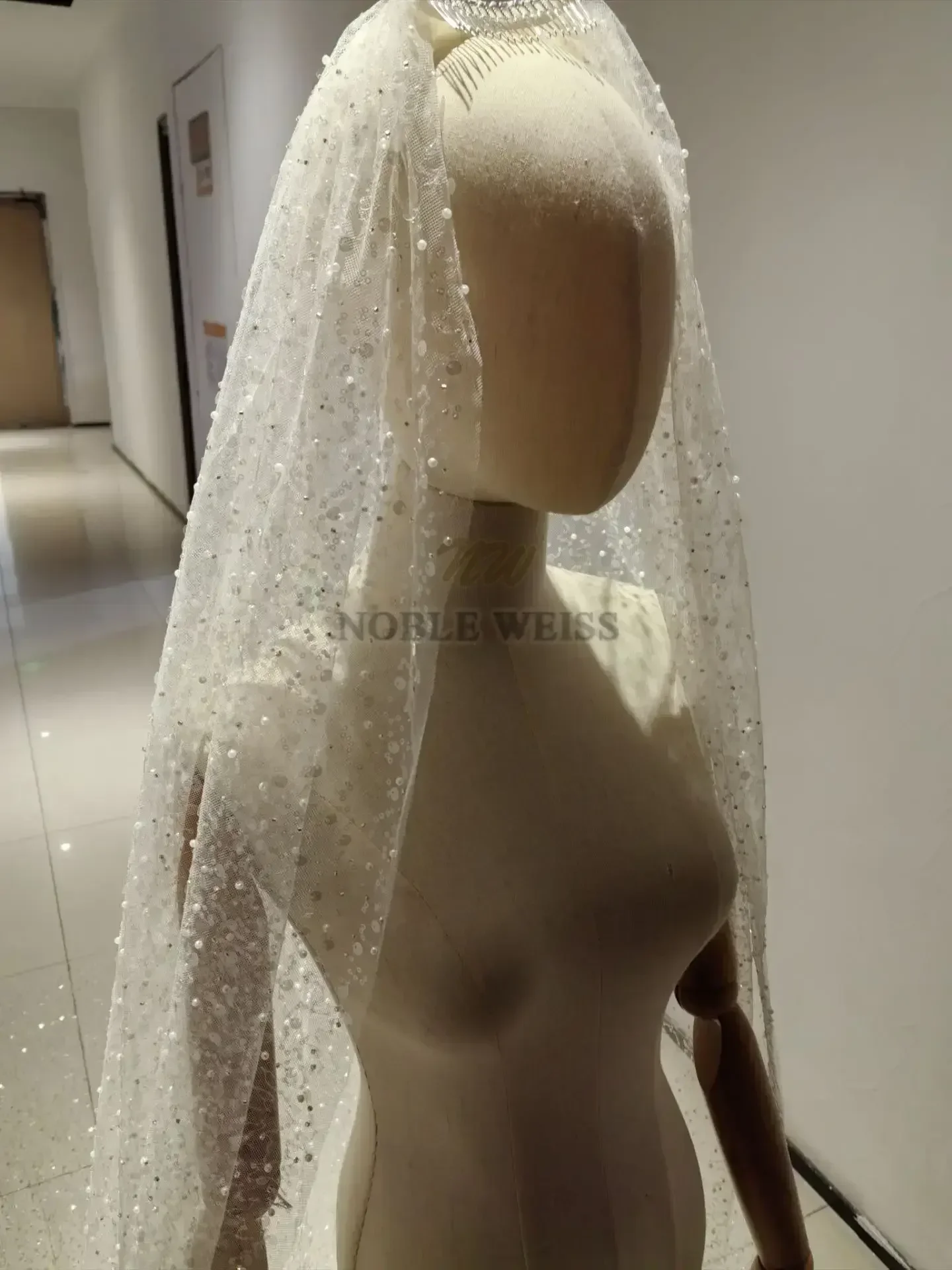 Voile de mariée à paillettes et perles de 3M de long, 1T, voile de mariée scintillant, voile de fête de mariée avec peigne personnalisé