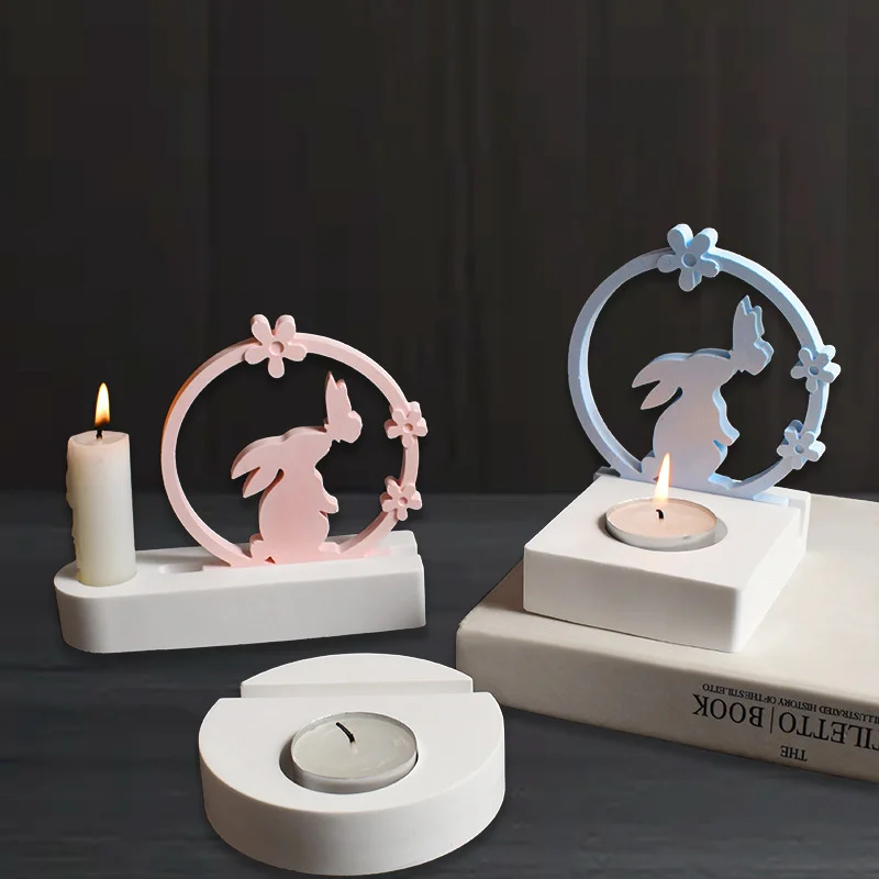 

Rabbit Kiss Butterfly Candle Holder Mold DIY Circle Bunny Resin Candstick Molds Plaster Concrete Handmade Home Crafts Decor