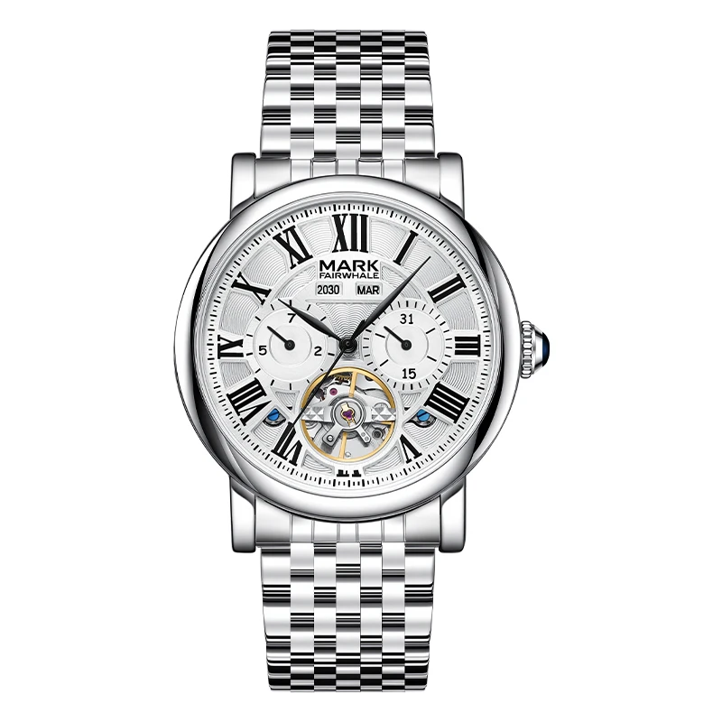 

Мужские роскошные часы MARK FAIRWHALE FW-6017, 42 мм, с турбийоном, металлическим браслетом, водонепроницаемостью 3ATM, римскими цифрами